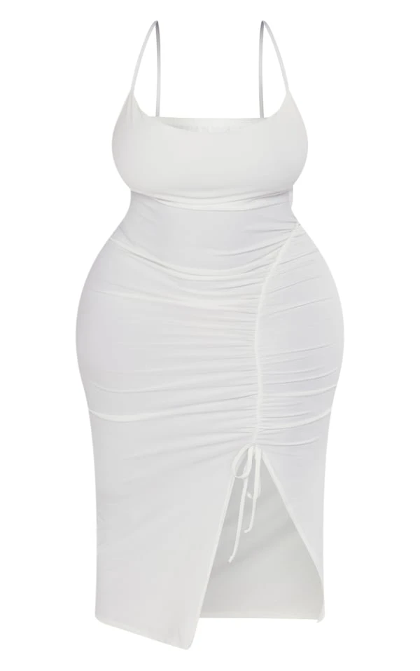 Plus Robe Mi-longue En Jersey Doux Froncé Crème à Col Bénitier 5 Plus Robe Mi-longue En Jersey Doux Froncé Crème à Col Bénitier – Image 5