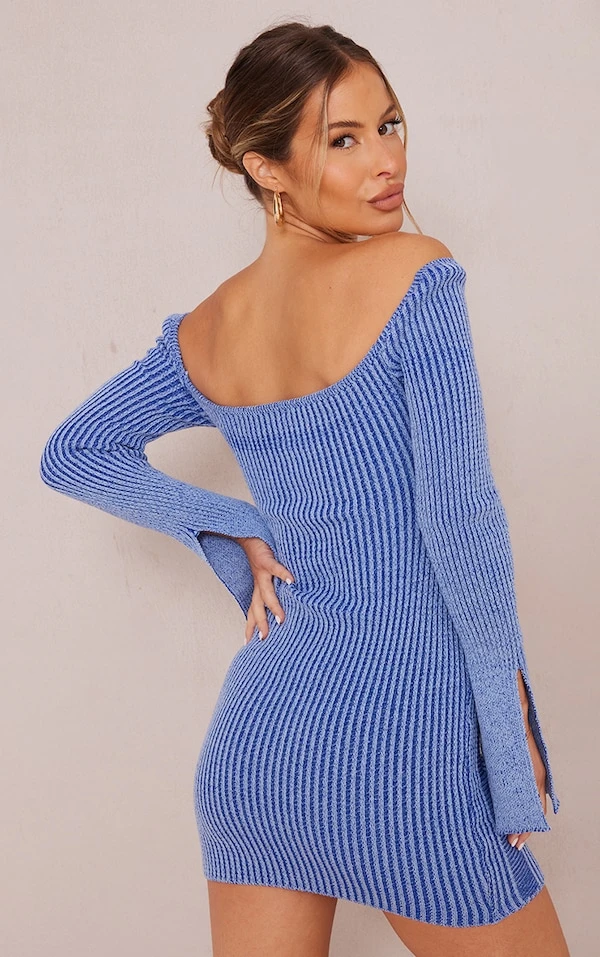 Maternité Robe Corset De Grossesse En Maille Tricot Contrastantée Bleue 2 Maternité Robe Corset De Grossesse En Maille Tricot Contrastantée Bleue – Image 2