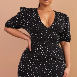 Plus Robe Rétro Noire Imprimé Pois à Manches Bouffantes Et Col Bardot -Promos Jupe Éthérée Boutique fdbc5c75df8eca9bedadbeb8eae07cab5b04d02e cmw2873 4