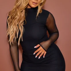 Shape Robe Moulante Noire En Mesh à Col Haut