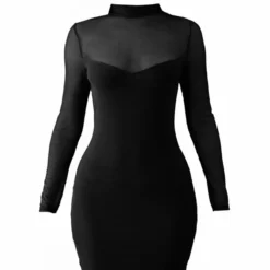 Petite Robe Très Moulante Noire à Parties Contrastantes En Mesh Et Manches Longues -Promos Jupe Éthérée Boutique fe69916c6af6c96cef23861a9f2b4bf59b38473b cnc4861 5