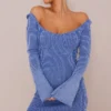 Maternité Robe Corset De Grossesse En Maille Tricot Contrastantée Bleue