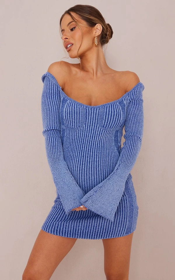 Maternité Robe Corset De Grossesse En Maille Tricot Contrastantée Bleue 1 Maternité Robe Corset De Grossesse En Maille Tricot Contrastantée Bleue