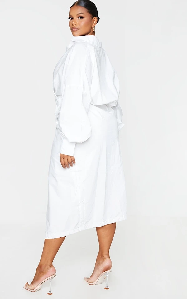 Plus Robe Blanche Mi-longue Style Chemise En Popeline 2 Plus Robe Blanche Mi-longue Style Chemise En Popeline – Image 2