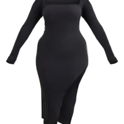 Shape Robe Mi-longue Côtelée Brossée Noire Fendue à Col Carré -Promos Jupe Éthérée Boutique ff142544797ed48a76aac692cd19a70c99fca4dc cnc4642 5