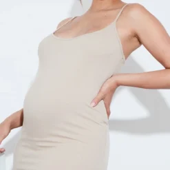 Maternité Robe De Grossesse Mi-longue En Maille Côtelée Stretch Sable Clair à Bretelles -Promos Jupe Éthérée Boutique ff19969e7ad997c56681d4ba459704964f6ab55c cnd6829 4