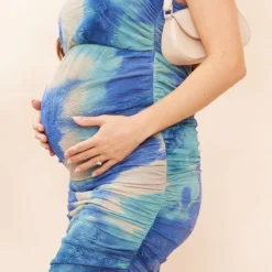 Maternité Robe De Grossesse Longue Froncée à Bustier Imprimé Dégradé Bleu -Promos Jupe Éthérée Boutique ff2321bda8a4a9388b05245b59fd23ef4478fea0 cnd7194 4