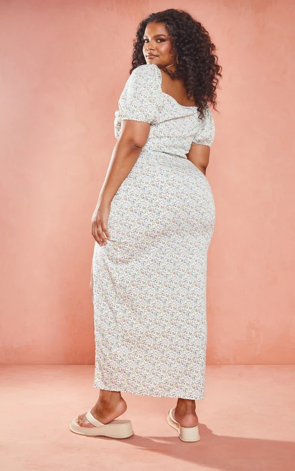 Plus Robe Mi-longue Blanche à Petites Fleurs 2 Plus Robe Mi-longue Blanche à Petites Fleurs – Image 2